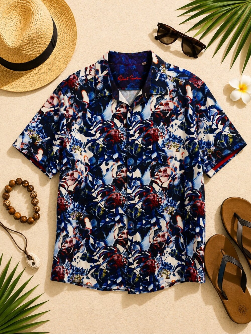 Robert Graham BANYAN NavyRedWhite Tropical Floral Button S Sleeve Shirt Mens 4X